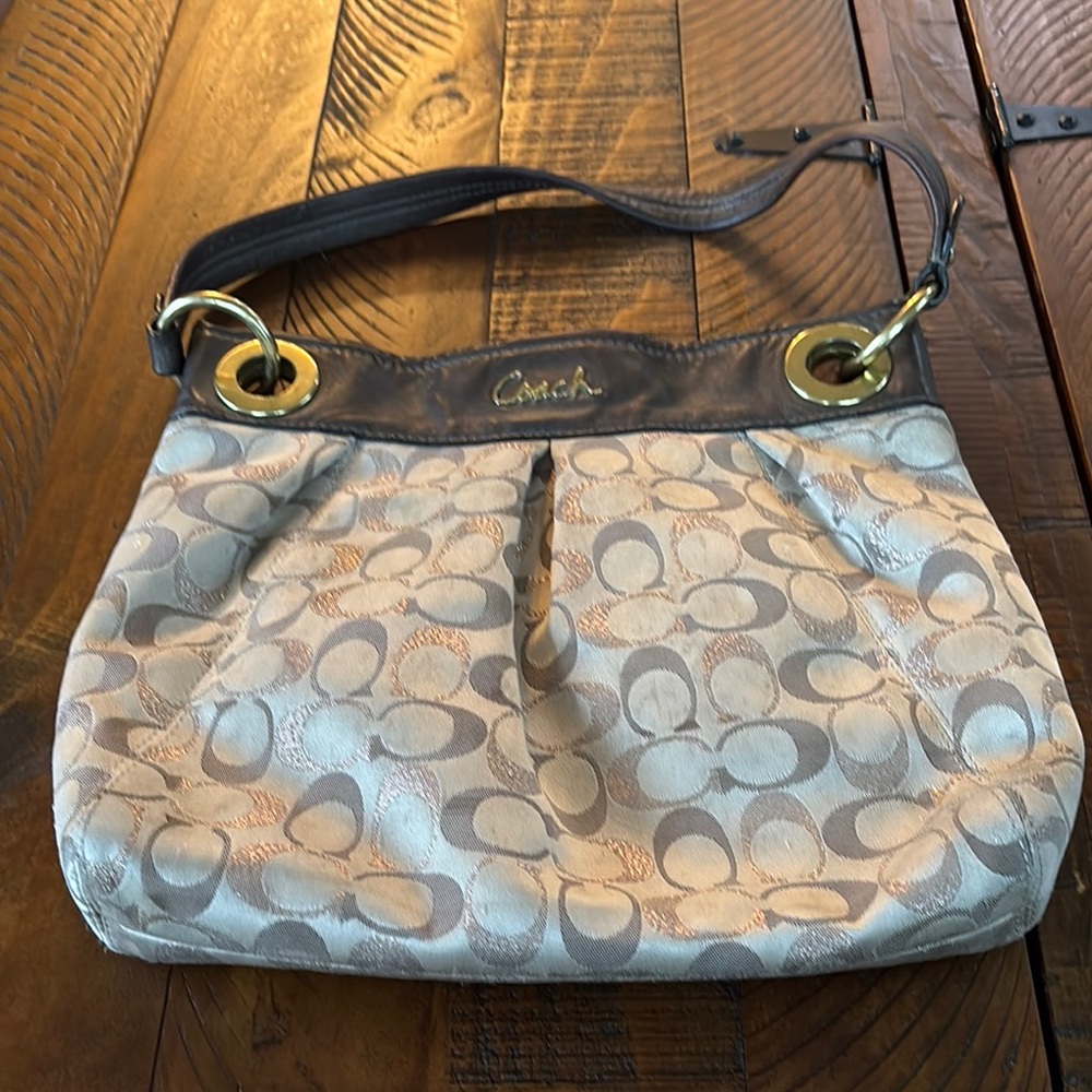Coach Brown and Cream Signature Shoulder Bag
